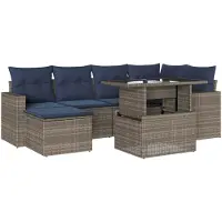 vidaXL 7-delige tuinbankset met kussens, grijs polyrotan