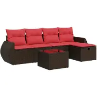 vidaXL 6-delige Loungeset met kussens poly rattan bruin