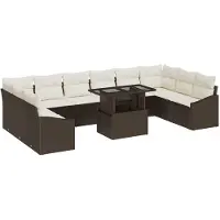 vidaXL Bankstel 11 st Bruin en Crème poly rattan