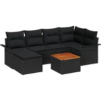 vidaXL Tuinbank Set 7 st Zwart poly rattan