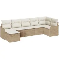 vidaXL Tuinbank Set 7 st Beige en Wit poly rattan