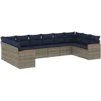 vidaXL 10-delige tuinbankset met kussens, grijs polyrotan