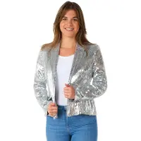 Oppo Merchandise Group B.V. WMNS pailletten blazer Zilver Suitmeister | Maat L