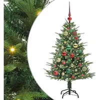 vidaXL Kunstmatige voorverlichte kerstboom met ballenset Groen 120 cm