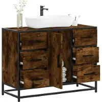vidaXL Wastafelkast 80x33x60 cm bewerkt hout gerookt eikenkleurig