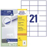 Avery Zweckform AVERY ultragrip Universele etiketten 3652 Permanent klevend A4 Wit 70 x 42,3 mm 100 Vellen à 21 Etiketten