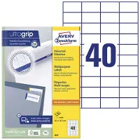 Avery Zweckform 3651, Universele etiketten , Ultragrip, wit, 100 vel, 40 per vel, 52,5 x 29,7 mm