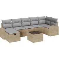 vidaXL Bankstel met kussen met opslag Beige en Lichtgrijs poly rattan