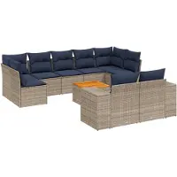 vidaXL 10-delige tuinbankset met kussens, grijs polyrotan