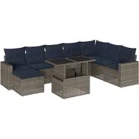 vidaXL 9-delige tuinbankset met kussens, grijs polyrotan