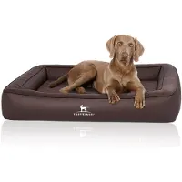 Knuffelwuff orthopedisch hondenbed van met laser doorstikt kunstleer Hampstead 85 x 65cm bruin