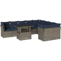 vidaXL 10-delige tuinbankset met kussens, grijs polyrotan