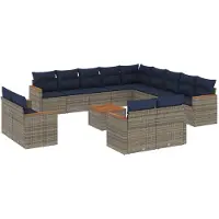vidaXL 14-delige tuinbankset met kussens, grijs polyrotan