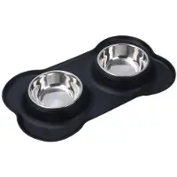 Somstyle Honden Voerbak Set - 35 x 21 x 4 CM - Anti-lek Drinkbak - 400 ML - Zwart