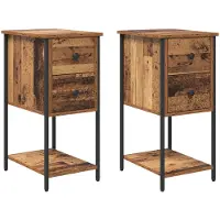 vidaXL Nachtkastje 2 st Oud hout 32 x 42 x 70 cm Bewerkt hout