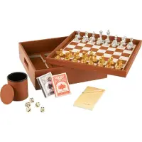 J-Line doos Kaartspel/schaakspel - kunstleder - cognac