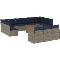 vidaXL 14-delige tuinbankset met kussens, grijs polyrotan