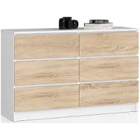 Akord Ladekast K120 met 6 Lades / Furniture Factory / Wit – Sonoma Eik / 120 x 77 x 40 cm
