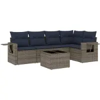 vidaXL 6-delige loungeset voor de tuin met kussens, grijs, kunststof vlechtwerk