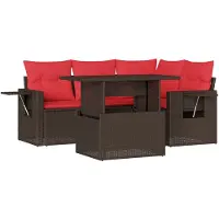 vidaXL 5-delige tuinbankset met kussens, bruin polyrotan