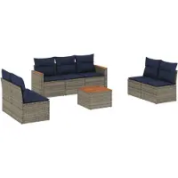 vidaXL 8-delige loungeset voor de tuin met kussens, grijs, kunststof vlechtwerk