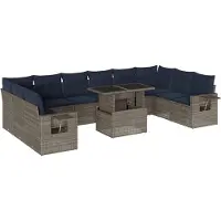 vidaXL 11-delige tuinbankset met kussens, grijs polyrotan