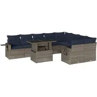 vidaXL 10-delige tuinbankset met kussens, grijs polyrotan