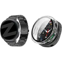 Bandz Bundel – RVS Schakelband ‘Classic’ – Zwart – (inclusief Inkortset) + Hard Case met Screenprotector Glas – Transparant – geschikt voor Samsung Galaxy Watch 8 (40mm)