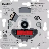 Berker Inbouw draaidimmer NV met Softrast. 2873 20-500W/VA LED, Knoppen + Schakelaars, Zilver