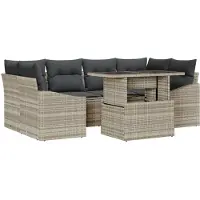 vidaXL Tuinbank Set 7 st Lichtgrijs poly rattan