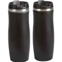 Cuisine Elegance Thermosbekers - warmhoud drinkbekers - set 2x stuks - grijs en zwart - 400 ml - Isolerende drinkbekers - warme dranken - reisbekers