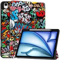 Mobigear Tablethoes geschikt voor Apple iPad Air 13 Inch (2025) Hoes | Tri-Fold Bookcase + Stylus Houder - Graffiti