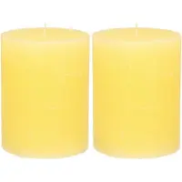 Atmosphera Stompkaars/cilinderkaars - 2x - geel - 7 x 9 cm - middel rustiek model