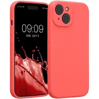 Kwmobile telefoonhoesje geschikt voor Apple iPhone 15 - TPU backcover met siliconen coating - Smartphone case in neon koraal