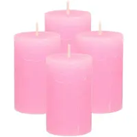 Atmosphera Stompkaars - 4x - roze - 5 x 8 cm - klein rustiek model - cilinderkaars - kaars