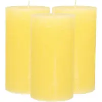 Atmosphera Stompkaars - 3x - geel - 7 x 13 cm - rustiek model - cilinderkaars - kaars
