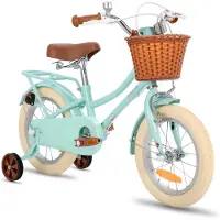 Stitch Manchi Meisjesfiets - 14 Inch - Zijwieltjes - Bell - Handrem - Voor V-Brake en Achter Trommelrem - Groen - Geschikt voor buitenactiviteiten in de lente