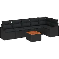 vidaXL Tuinbank Set 7 st Zwart poly rattan