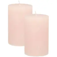 Atmosphera Stompkaars - 2x - licht roze - 5 x 8 cm - klein rustiek model - cilinderkaars - kaars