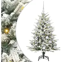 vidaXL Kunstmatige voorverlichte kerstboom met ballenset Groen 120 cm