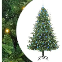 vidaXL Kunstmatige voorverlichte kerstboom met ballenset Groen 210 cm