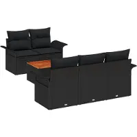 vidaXL Tuinbank Set met kussen 6 pcs Zwart poly rattan
