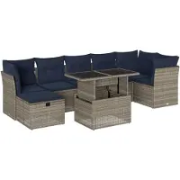vidaXL 8-delige tuinbankset met kussens, grijs polyrotan