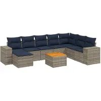 vidaXL 9-delige tuinbankset met kussens, grijs polyrotan