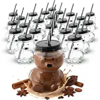 Novaliv 24x bekers glühwein 300 ml Gepersonaliseerde kerstmok met drinkrietje - beer als glühweinmok - mok met berenmotief Kerstboom Kerstmokken handwarmermokken