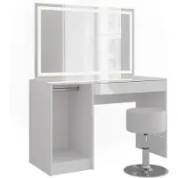 Vicco Sherry Kaptafel set met kruk – 119.8 cm met LED-verlichting en kruk Wit/wit hoogglans