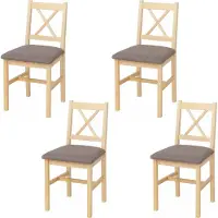Mendler Set van 4 eetkamerstoelen -F77, leunstoel keukenstoel stoel, massief hout stof landhuis ~ naturel, bekleding grijs