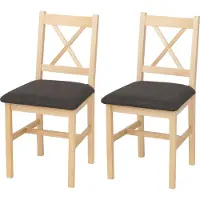 Mendler Set van 2 eetkamerstoelen -F77, leunstoel keukenstoel stoel, massief hout stof landhuis ~ naturel, bekleding zwart
