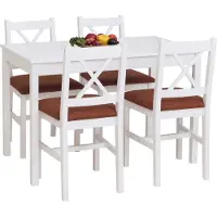 Mendler Eetkamer set -F77, zitgroep eetkamergroep, massief grenenhout stof landhuis 110 cm ~ wit bekleding terracotta