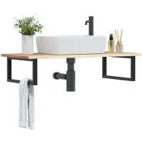 vidaXL Badkamer wandschap staal en massief eikenhout